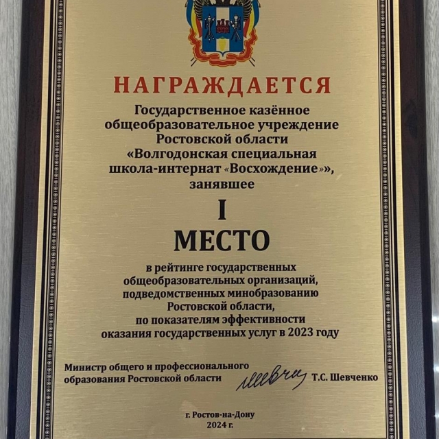 I место в рейтинге государственных общеобразовательных организаций, подведомственных минобразованию Ростовской области